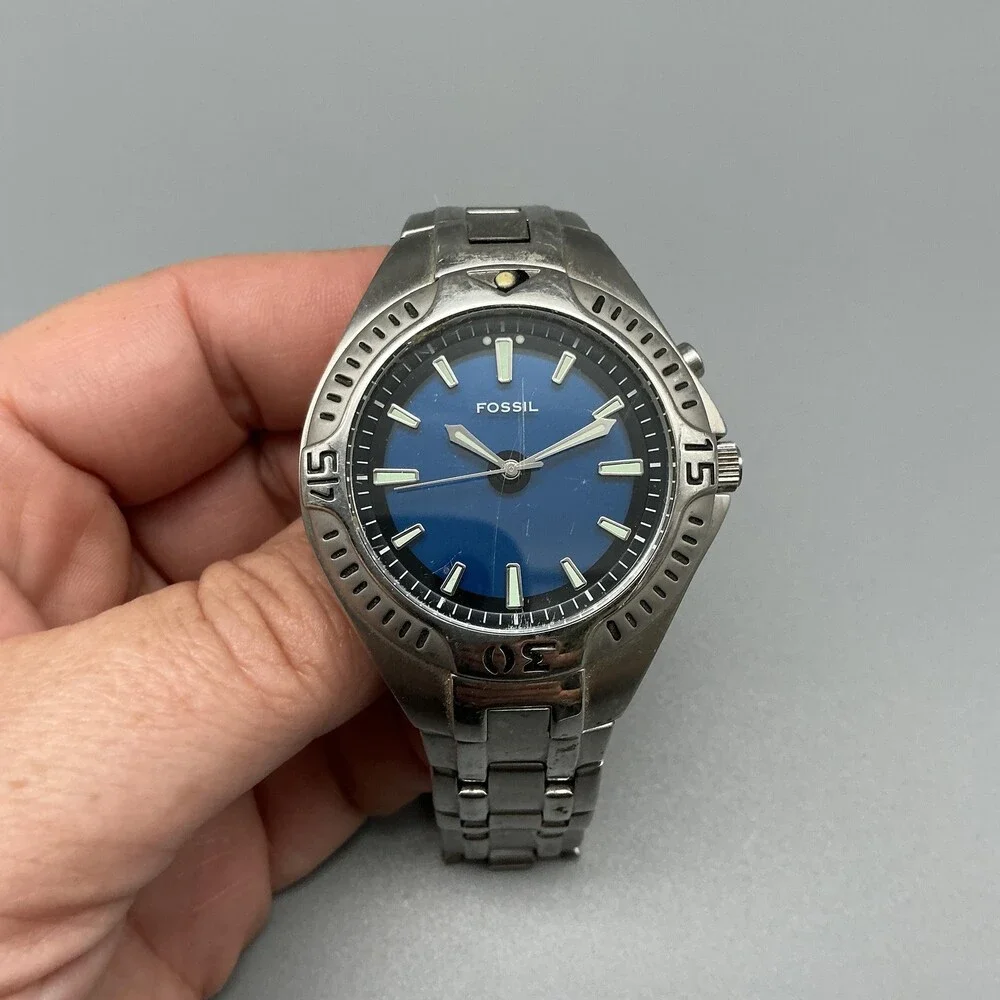 Fossil Kaleido AM-3538 Mens Watch 39mm Color Change Stainless New Battery 7.5